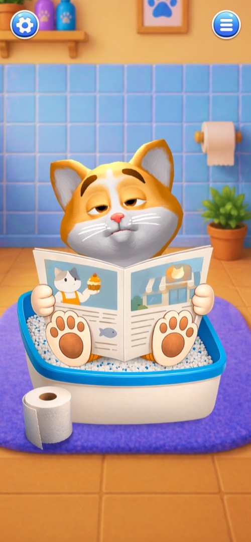 Cat Simulator: feeding the kitten in its bowl on the kitchen floor